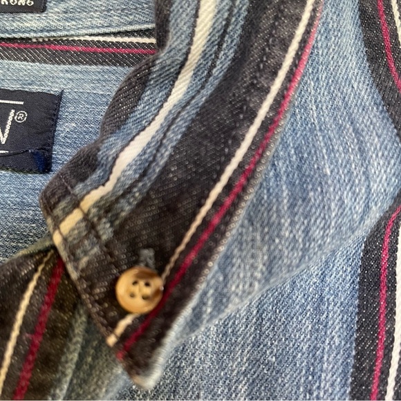 Sasson Men's Denim Button Down Shirt Size Large striped vintage 90’s - Picture 6 of 10
